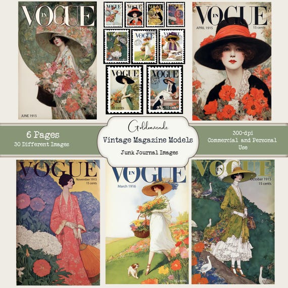 Vintage Magazine Cover Prints: 1900s Fashion Ephemera (Commercial Use, Digital Download, PDF File)