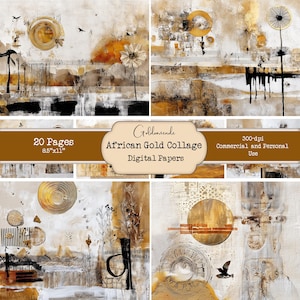 アフリカンゴールドコラージュペーパー：300DPIスクラップブック＆ジャンクジャーナル（デジタルダウンロード、CUライセンス）