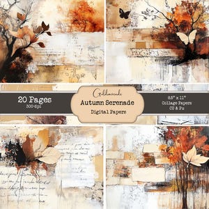Serenata de Outono - 20 papéis de colagem digital. Tamanho carta. CU. Kit de diário de lixo. Resumo. Scrapbooking. Goldenmeade. Download instantâneo