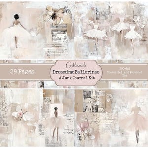 Dromende ballerina's. Junkjournaal balletpakket. CU. 20 dubbele pagina's. 19 pagina's met ephemera en kaarten.