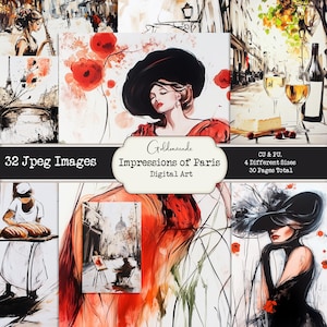 Impressioni di Parigi. 32 immagini jpg, 4 dimensioni, CU, arte digitale, diario spazzatura, scrapbooking, creazione di biglietti, 300 dpi, download immediato