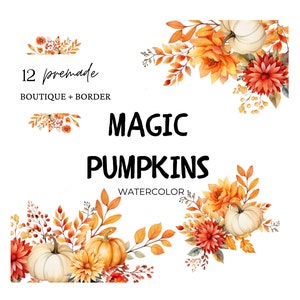 Clipart automne aquarelle, clipart automne, clipart citrouille aquarelle, ensemble automne aquarelle, fleurs d'automne, clipart premade, action de grâces