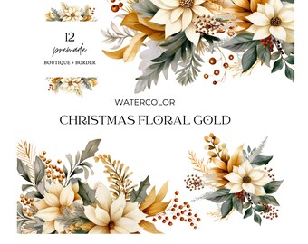 Watercolo Christmas Clipart, Cozy Christmas, Gold Christmas Watercolor Clipart, Winter Clipart, Watercolor Christmas, Winter Set