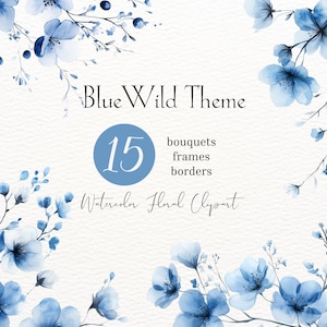 Clipart fleurs sauvages bleu poudré aquarelle fleurs sauvages bleu doux Clipart bordure florale bleu poussiéreux Png aquarelle fleurs préfabriquées Myosotis
