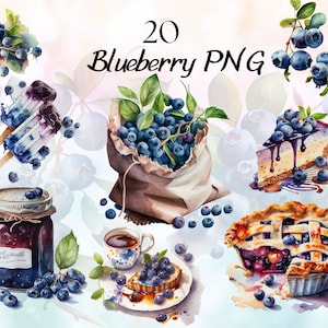 Watercolor Blueberry Clipart Bundle, Blueberry Watercolor Clipart, Blueberries PNG, Blueberries Clipart, Blueberry Pie, Blueberry Cupcake