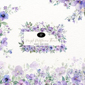 Fiori viola dell'acquerello Clipart floreale selvatico Fiori viola polverosi Fiori di campo Clip Art Fiordalisi viola viola Matrimonio Clipart Primavera PNG
