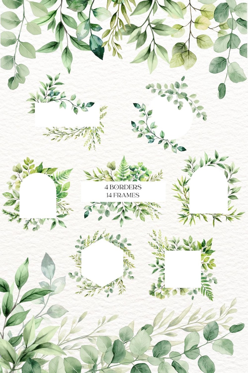Watercolor Greenery Clipart Green Leaves Clipart Airy Foliage ...