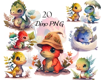 Watercolor Dinosaurs Clipart, Dino PNG, Baby Dinosaur Birthday Party Clipart Pack, Cute Dinosaur Baby Shower, Baby Dino Clipart,Dinosaur PNG
