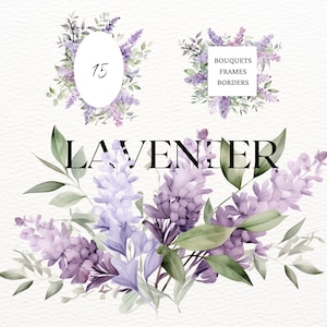 Watercolor Lavender Flowers Clipart, Lilac Lavender Bouquets PNG, Lilac Arrangements, Purple Lilac, Purple Flowers Bouquets, Spring Clipart