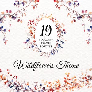 Aquarelle fleurs sauvages Clipart fleurs sauvages fleurs bordure florale PNG Fleurs de printemps PNG Fleurs d'été Fleurs sauvages Clipart automne