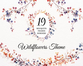 Watercolor Wild Floral Clipart Wildflowers Floral Clipart Floral border PNG Spring Flowers PNG Summer Flowers Wild Flowers Autumn Clipart