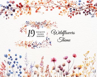 Watercolor Wild Floral Clipart Wildflowers Floral Clipart Floral border PNG Spring Flowers PNG Summer Flowers Wild Flowers Autumn Clipart