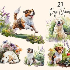 23 Aquarell Hunde Clipart Bundle, Aquarell Welpen Clipart, Hund PNG Bundle, Hund Clipart, süße Frenchie Hunde und Welpen PNG, Hund PNG