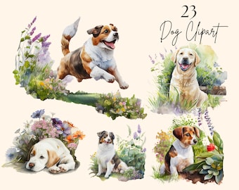 水彩画風 子犬のイラスト アート 水彩画風の犬種クリップアート｜子犬のイラスト50点以上（デジタル