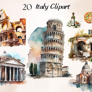 Watercolor Italy Clipart Bundle, Italy PNG, Italy Travel Clipart Bundle, Italian Clipart, Olive, Bakery, Wine, Ice Cream Clipart, Pizza PNG