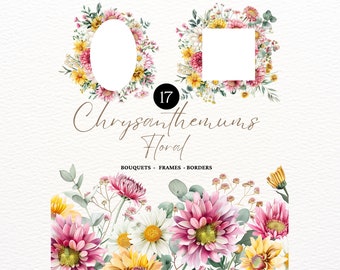 Acuarela primavera crisantemo flores clipart crisantemo ramos boda clipart crisantemo conjunto crisantemos PNG primavera clipart
