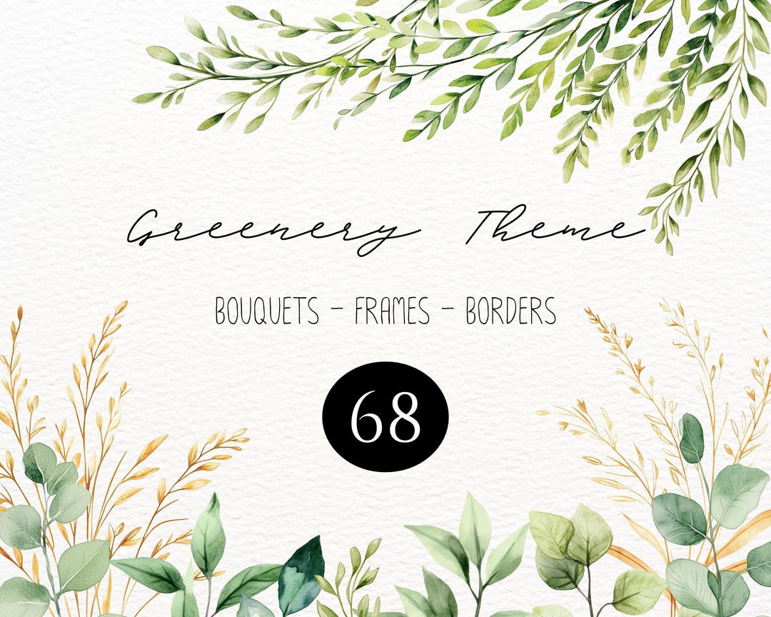 Watercolor Greenery Clipart Green Leaves Clipart Airy Foliage ...