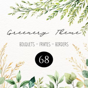 Watercolor Greenery Clipart Green Leaves Clipart Airy Foliage Watercolor Greenery Frames Wreaths Green Gold Eucalyptus Olive Branch Bouquet