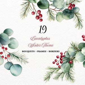 Watercolor Eucalyptus Leaves Clipart, Eucalyptus Shower Greenery Clipart, Green Leaves Clipart Eucalyptus Corner Border Clipart Greenery Set