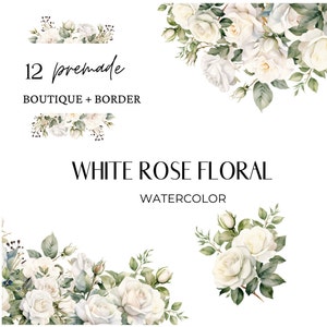 Watercolor White Roses Clipart, White Roses PNG, White Rose Flowers Bouquets Clipart,  Wedding Invitation, Premade Rose Floral Clipart