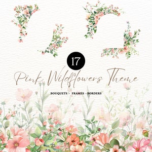 Watercolor Dusty Pink Wild Flowers Blush Field Flowers Blush and Soft Pink Meadow Flowers Pastel Rose Wild Flowers Light Pink Wedding Blush