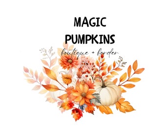 Watercolor Autumn Clipart, Fall Clipart, Watercolor Pumpkin Clipart, Watercolor Autumn Set, Fall Flowers, Premade Clipart, Thanksgiving