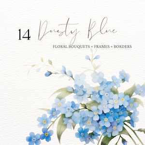 Watercolor Dusty Blue Floral Clipart, Blue Wildflowers Clipart Clipart, Dusty Blue Floral Border Png, Watercolor Floral Border, Blue Flowers