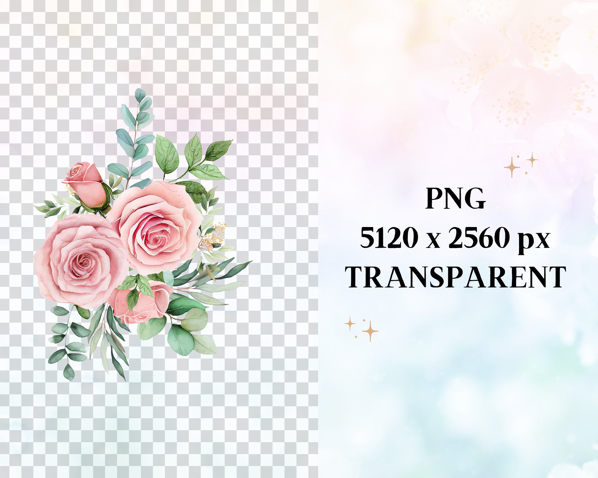 Watercolor Roses Clipart, Light Pink Flower Clipart, Eucalyptus Clipart ...