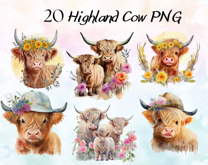 Baby Highland Cow Clipart | Highland Cow Png | Watercolor Sunflower ...