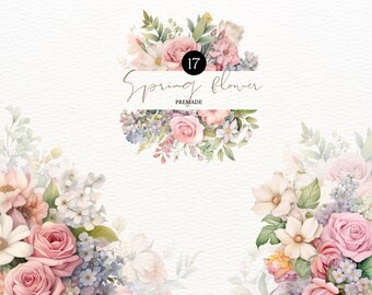 Watercolor Spring Flowers Clipart Spring Clipart Blush Floral Wildflower Clipart Premade Borders Wedding Clipart Borders Clipart Floral