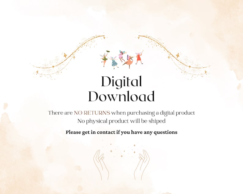 K&ouml;nnte beinhalten: Grafik f&uuml;r digitalen Download mit goldenem Glitzer-Design und dem Text "Digitaler Download". Der Text darunter lautet "Es gibt KEINE R&Uuml;CKGABEN beim Kauf eines digitalen Produkts. Es wird kein physisches Produkt versandt. Bitte kontaktieren Sie uns, wenn Sie Fragen haben."