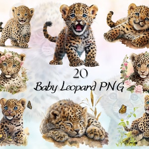 Imágenes prediseñadas de leopardo bebé acuarela, imágenes prediseñadas de acuarela de guepardo bebé, imágenes prediseñadas de leopardo lindo