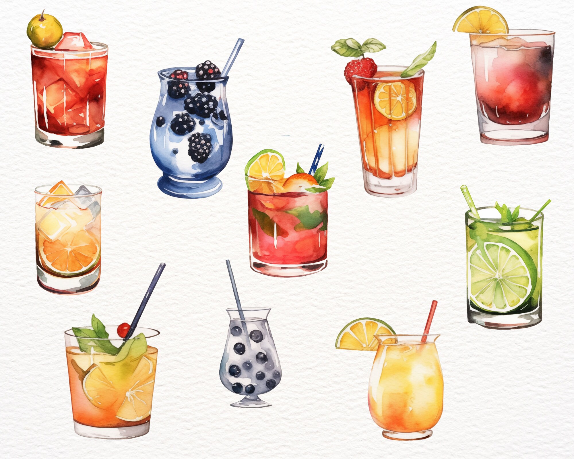 Watercolor Cocktail Clipart Bundle, Alcohol Drinks Clipart, Signature ...