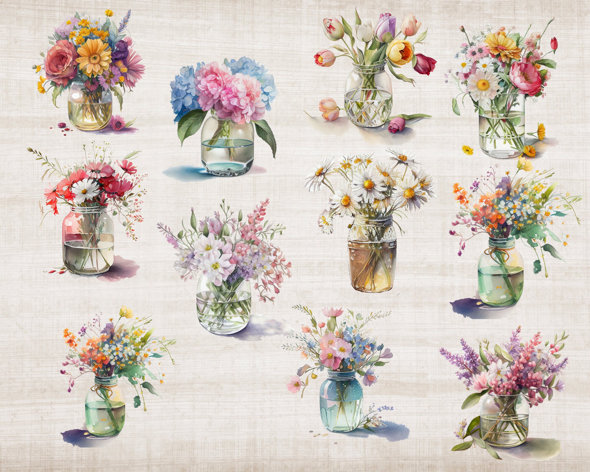 20 Vase of Flowers Watercolor Clipart Bundle, Roses Clipart, Watercolor ...