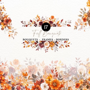 Aquarelle automne botanique Clipart fleurs d'automne Illustrations Clip art automne floral png feuilles d'automne feuillage sublimation fleurs d'automne