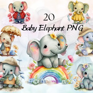 Clipart acquerello elefantino, disegno elefantino, clipart piccolo animale, arredamento della scuola materna, piccolo animale carino PNG, baby shower elefante