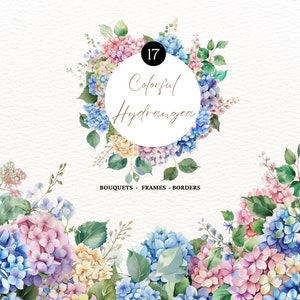Aquarell Blau und Rosa Hortensie Clipart Hortensie Border Blau Wildblumen Clipart Pastell Hortensie Blume PNG Clip Art Border Premade