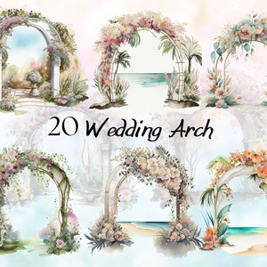 Clipart ad acquerello con fiori da matrimonio, cerimonia di matrimonio, arco nuziale PNG, clipart con archi floreali ad acquerello, clipart di matrimonio