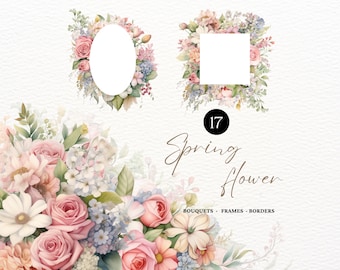 Watercolor Spring Flowers Clipart Spring Clipart Blush Floral Wildflower Clipart Premade Borders Wedding Clipart Borders Clipart Floral