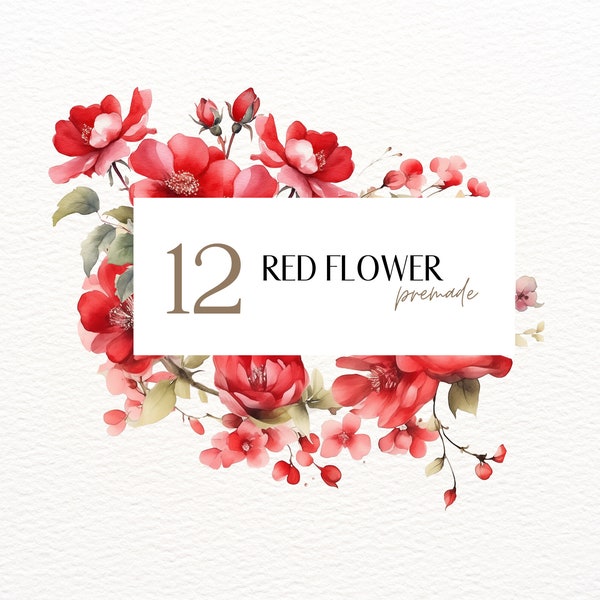 Watercolor Red Roses Clipart, Red Flower Clipart, Red Rose Florals, Red Floral Bouquet Wedding Invitation, Floral Premade Frames, Border