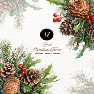 Clipart de Natal de pinho aquarela Árvore de Natal de pinho Flor de Natal de pinho Impressão de Natal Pinho para impressão de Natal Enfeite de Natal PNG