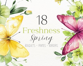 Watercolor Wild Floral Clipart Wildflowers Floral Clipart Floral border PNG Spring Flowers PNG Summer Flowers Wild Flowers Butterfly Clipart