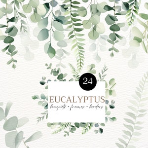 Aquarell Eukalyptus Hochzeitseinladung Eukalyptus Bouquet Eukalyptus Rahmen PNG Eukalyptus Greenery Clipart Blätter Grün Hochzeitseinladung