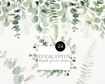 Watercolor Eucalyptus Wedding Invitation Eucalyptus Bouquet Eucalyptus Frame PNG Eucalyptus Greenery Clipart Leaves Green Wedding Invitation