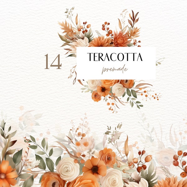 Aquarell Terrakotta Blumen Clipart, Orange & Braun Neutral Blumen Clipart, Terrakotta Boho Herbst Blumen Clipart, Boho Blume PNG