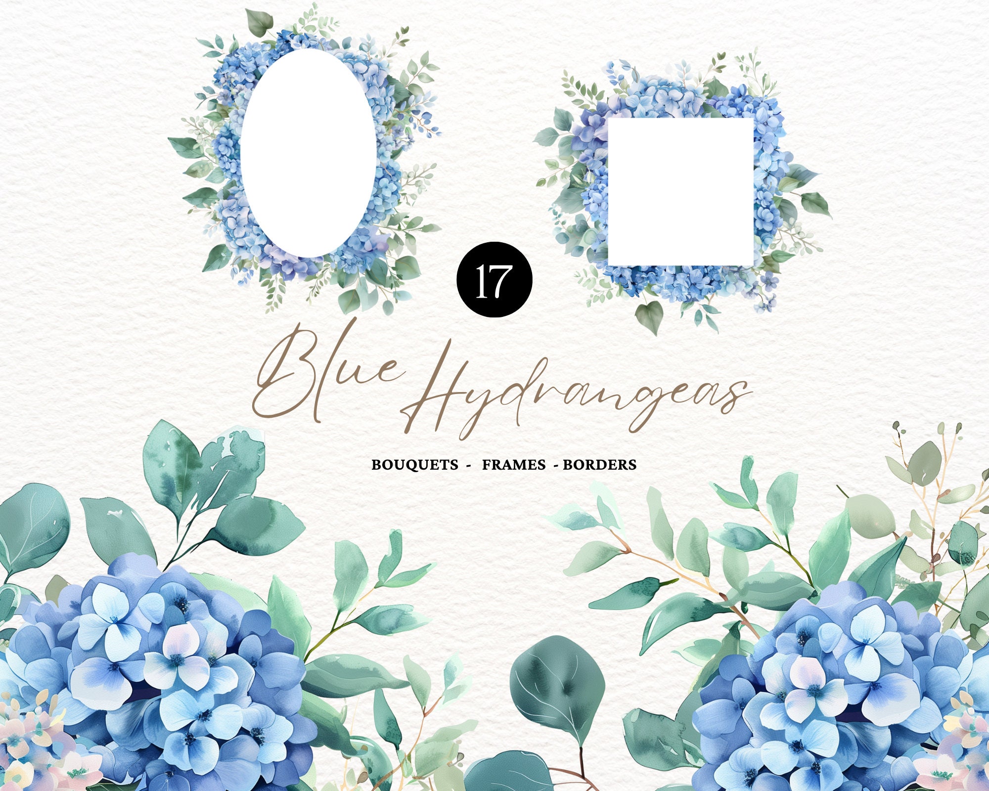 Watercolor Dusty Blue Hydrangea Clipart Hydrangea Border Blue Wildflowers Clipart Dusty Blue Floral Border Watercolor Forget Me Not Premade