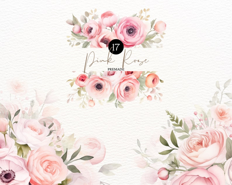 Watercolor Pink Roses Clipart Pink Flower Clipart Eucalyptus Clipart ...