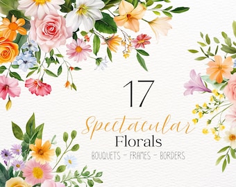 Watercolor Wild Spectacular Floral Clipart Wildflowers Floral Clipart Floral Border PNG Spring Flowers Summer Flowers Wild Flowers Clipart