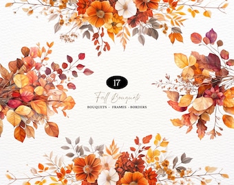 Watercolor Botanical Clipart Autumn Flowers Clipart Floral Fall PNG Autumn Leaves Autumn Florals Clipart Bundle Thanksgiving Clipart