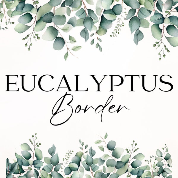 Eucalyptus Watercolor Border, Eucalyptus Corner Border Wedding Invitation, Greenery Set, Green Leaves Frame PNG, Floral Border PNG